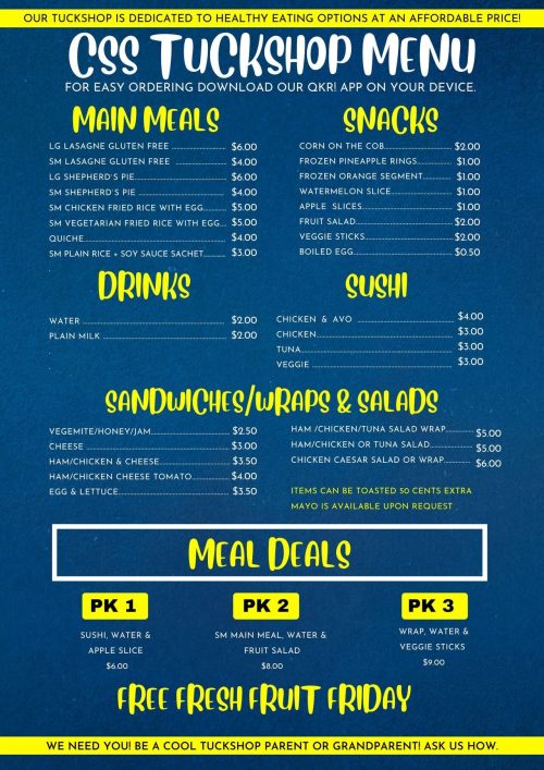 Cannonvale State School Tuckshop Menu